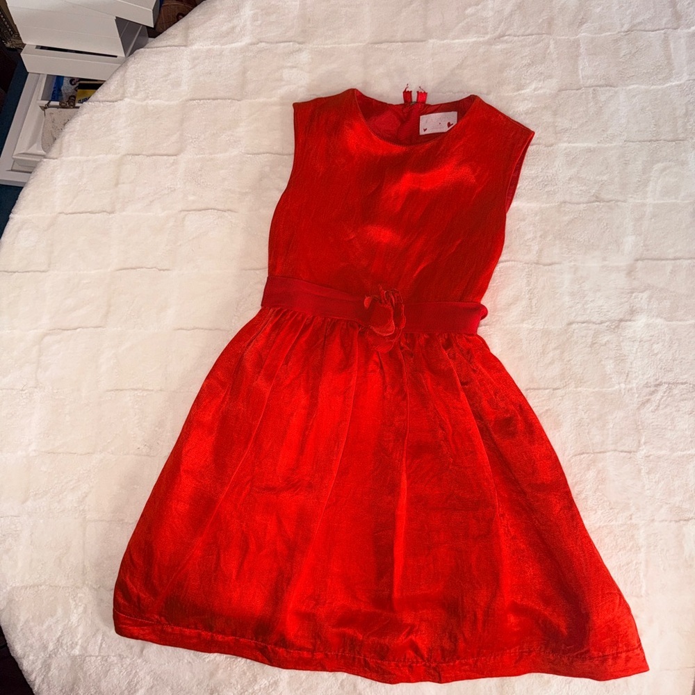 Lanvin Petite Kids Red Silk Sleevless Red Belted Dress - 10 - Picture 11 of 12